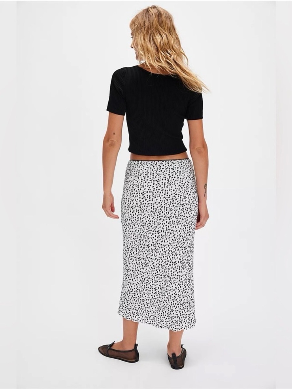 NWT Free People Dalmatian White Midi Skirt with Black Spot Print Size S - Picture 3 of 12